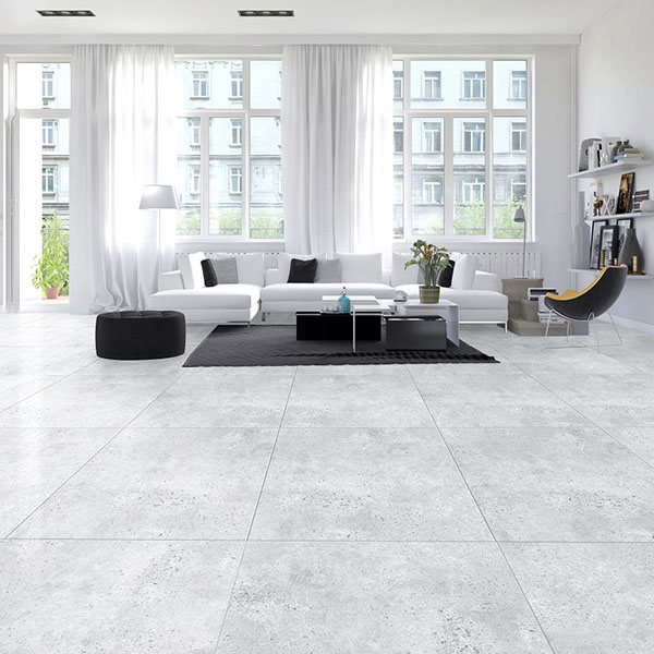 Large spacious modern white living room interior with a white pa
